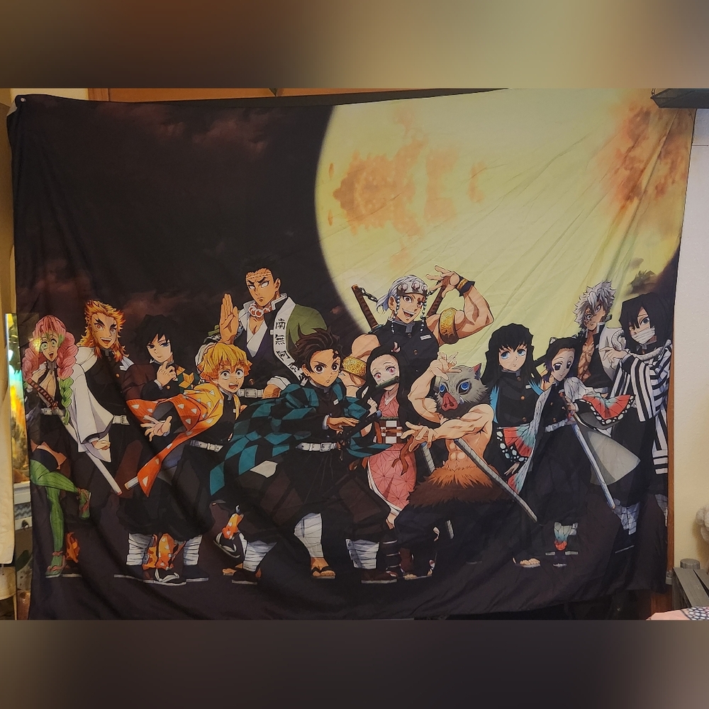 Anime Wall Tapestry with Moonlit Scene 60x75